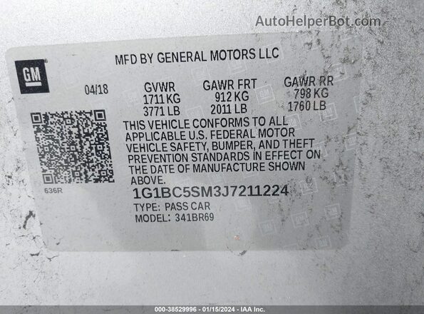 1G1BC5SM3J7211224 2018 CHEVROLET CRUZE Серебряный Вид подкапотного пространства