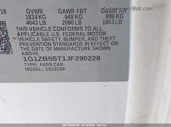 1G1ZB5ST1JF290228 2018 CHEVROLET MALIBU White Widok komory silnika