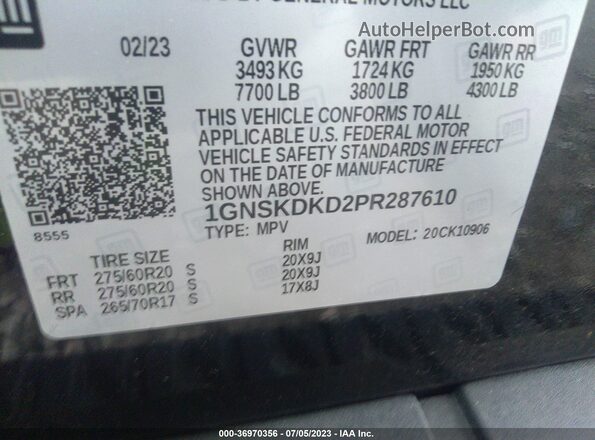 1GNSKDKD2PR287610 2023 CHEVROLET SUBURBAN Black 