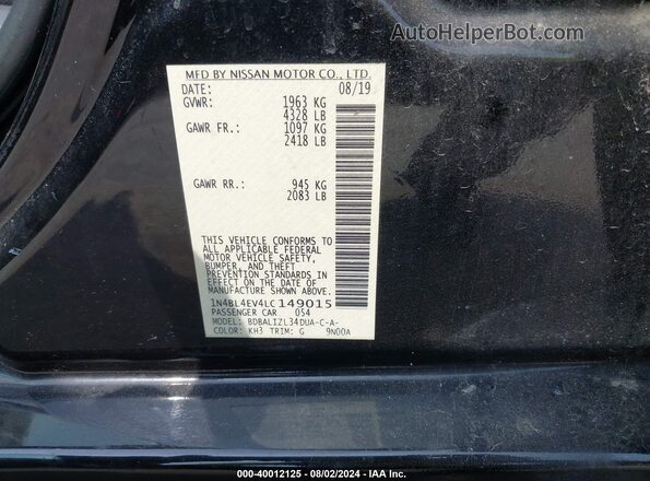 1N4BL4EV4LC149015 2020 NISSAN ALTIMA Black ძრავის განყოფილების ხედი