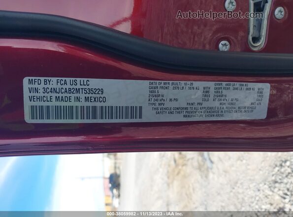 3C4NJCAB2MT535229 2021 JEEP COMPASS Burgundy ძრავის განყოფილების ხედი