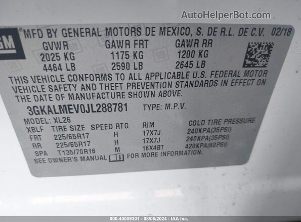 3GKALMEV0JL288781 2018 GMC TERRAIN White Widok komory silnika
