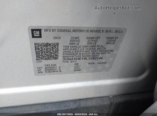 3GNAXHEV6LS582144 2020 CHEVROLET EQUINOX Silver Շարժիչի բաժամունքի տեսք