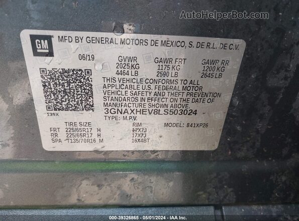 3GNAXHEV8LS503024 2020 CHEVROLET EQUINOX Blue Vista del compartimento del motor