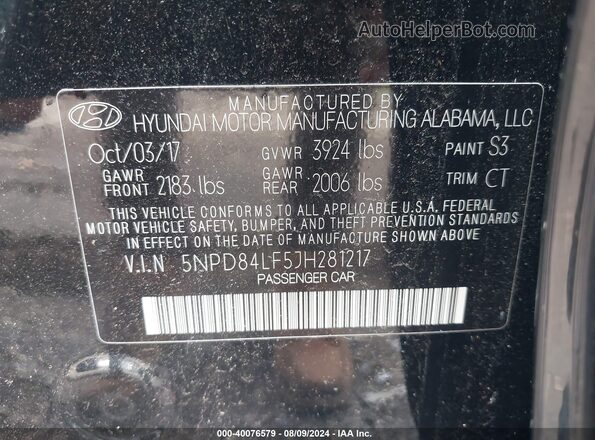 5NPD84LF5JH281217 2018 HYUNDAI ELANTRA Black Widok komory silnika