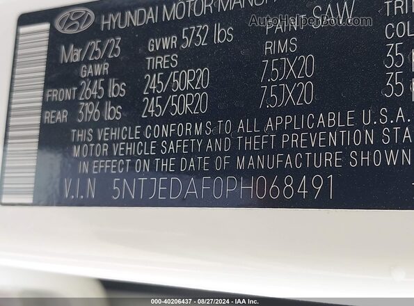 5NTJEDAF0PH068491 2023 HYUNDAI SANTA CRUZ White Widok komory silnika