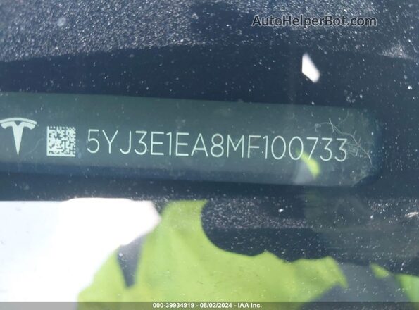 5YJ3E1EA8MF100733 2021 TESLA MODEL 3 Black ძრავის განყოფილების ხედი