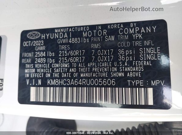 KM8HC3A64RU005606 2024 HYUNDAI KONA ELECTRIC White 
