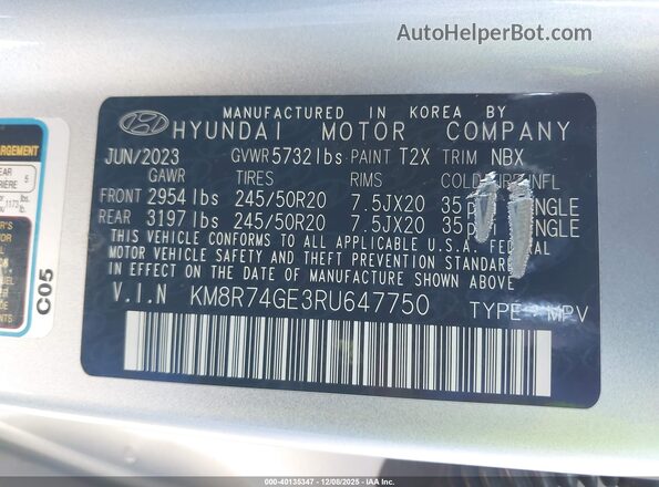 KM8R74GE3RU647750 2024 HYUNDAI PALISADE Серебряный Вид подкапотного пространства