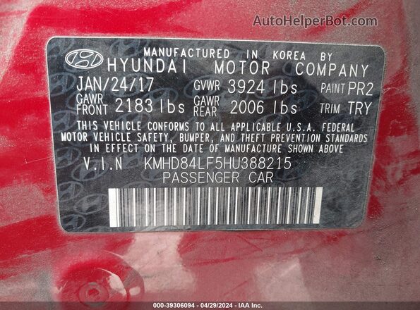KMHD84LF5HU388215 2017 HYUNDAI ELANTRA Red Вид підкапотного простору