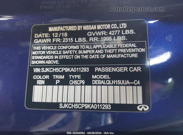 SJKCH5CP9KA011293 2019 INFINITI QX30 Blue 