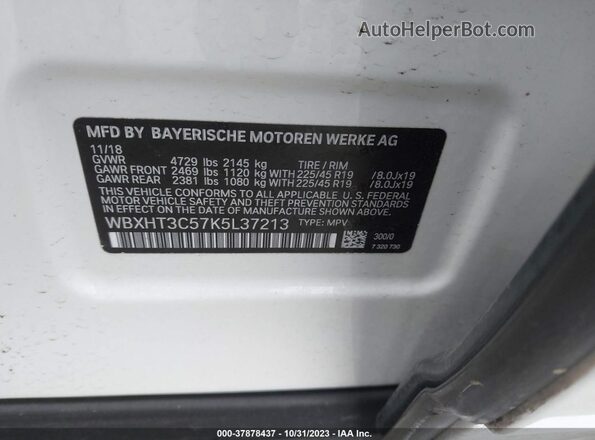 WBXHT3C57K5L37213 2019 BMW X1 White Engine compartment view