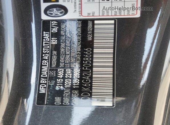 WDDJK6GA2LF058666 2020 MERCEDES-BENZ SL Charcoal VIN კოდის სტიკერის ხედი