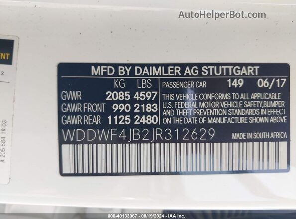 WDDWF4JB2JR312629 2018 MERCEDES-BENZ C White ძრავის განყოფილების ხედი