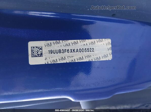 19UUB3F6XKA005522 2019 ACURA TLX Blue ძრავის განყოფილების ხედი