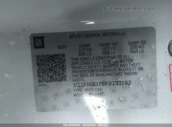 1G1FH3D78K0133192 2019 CHEVROLET CAMARO White Вид підкапотного простору