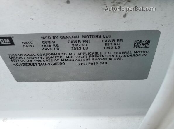 1G1ZC5ST3HF264589 2017 CHEVROLET MALIBU Белый Вид подкапотного пространства