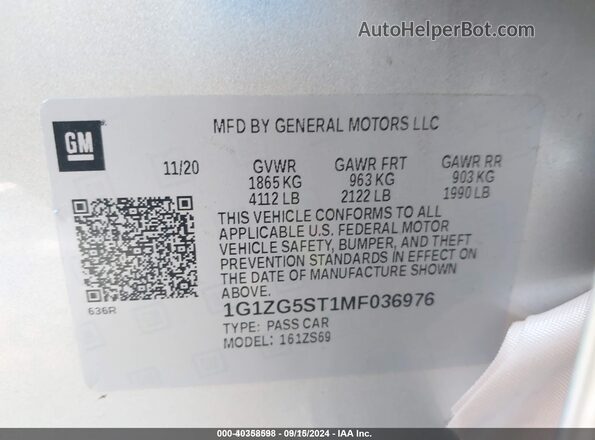 1G1ZG5ST1MF036976 2021 CHEVROLET MALIBU Silver Widok komory silnika