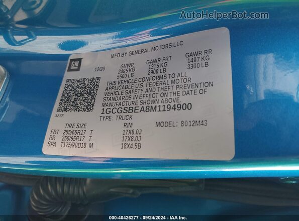 1GCGSBEA8M1194900 2021 CHEVROLET COLORADO Blue Շարժիչի բաժամունքի տեսք