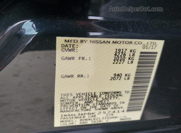 1N4AL3AP4HC257414 2017 NISSAN ALTIMA Black ძრავის განყოფილების ხედი