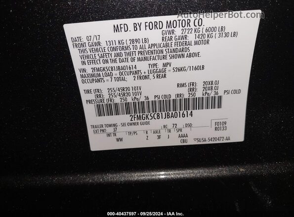 2FMGK5C81JBA01614 2018 FORD FLEX Black Շարժիչի բաժամունքի տեսք