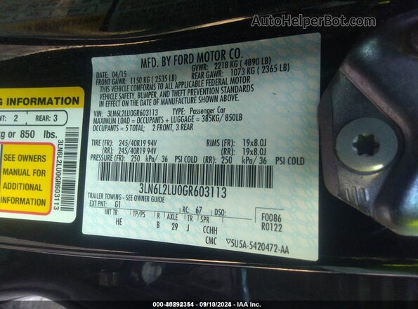 3LN6L2LU0GR603113 2016 LINCOLN MKZ HYBRID Черный Вид подкапотного пространства