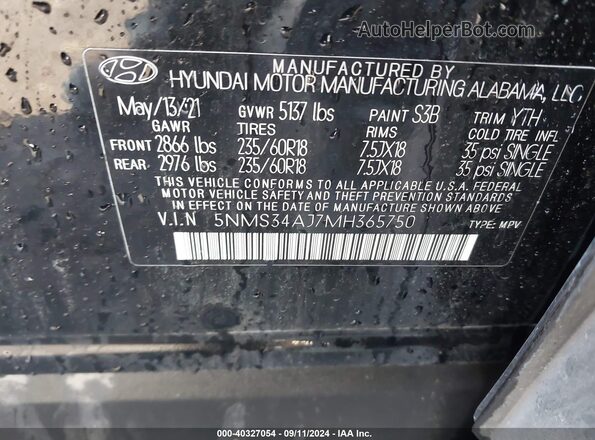 5NMS34AJ7MH365750 2021 HYUNDAI SANTA FE Черный Вид подкапотного пространства