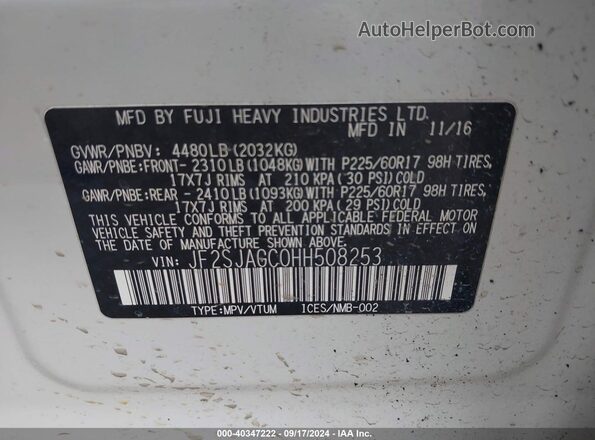 JF2SJAGC0HH508253 2017 SUBARU FORESTER 2.5 Белый Вид подкапотного пространства