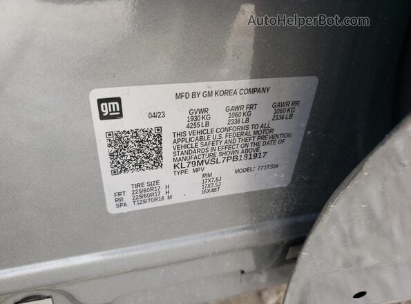 KL79MVSL7PB181917 2023 CHEVROLET TRAILBLAZER Gray Вид наклейки з VIN-кодом