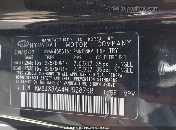 KM8J33A44HU528798 2017 HYUNDAI TUCSON Black ძრავის განყოფილების ხედი