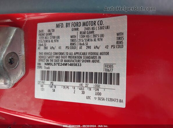 NM0LS7E24M1485833 2021 FORD TRANSIT CONNECT Red 