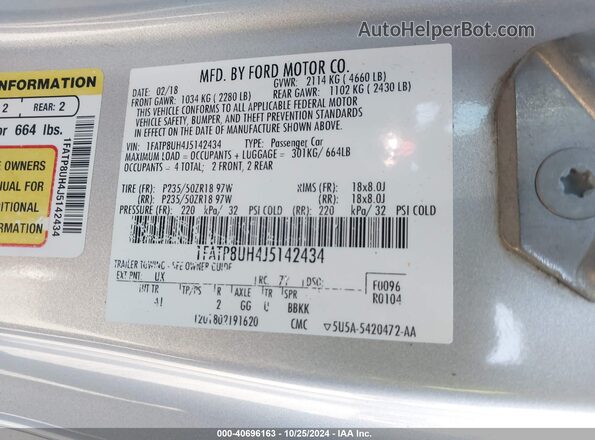 1FATP8UH4J5142434 2018 FORD MUSTANG Gray ძრავის განყოფილების ხედი