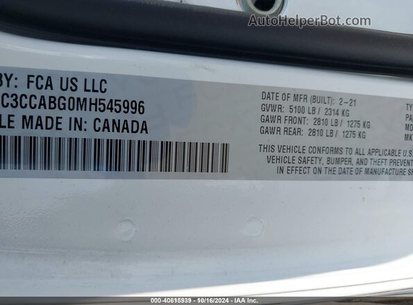 2C3CCABG0MH545996 2021 CHRYSLER 300 Белый Вид подкапотного пространства