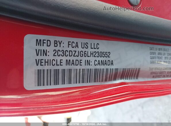 2C3CDZJG6LH230552 2020 DODGE CHALLENGER Red Vista del compartimento del motor