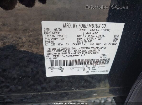 2FMPK3K95LBA90315 2020 FORD EDGE Black Engine compartment view