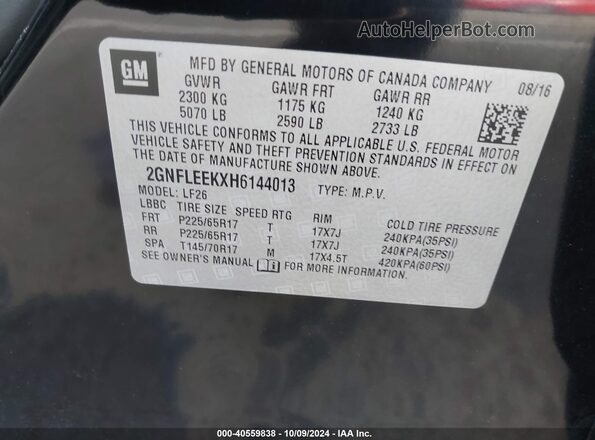 2GNFLEEKXH6144013 2017 CHEVROLET EQUINOX Black Engine compartment view