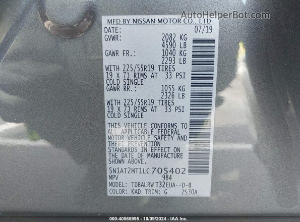 5N1AT2MT1LC705402 2020 NISSAN ROGUE Gray Widok komory silnika