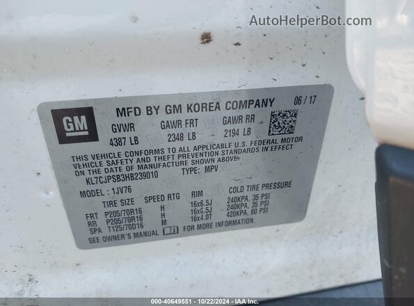 KL7CJPSB3HB239010 2017 CHEVROLET TRAX White Вид підкапотного простору