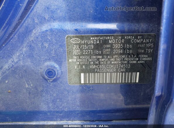 KMHC65LC0KU174513 2019 HYUNDAI IONIQ HYBRID Blue Widok komory silnika