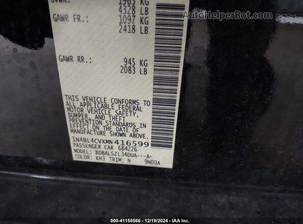 1N4BL4CVXMN416599 2021 NISSAN ALTIMA Черный Вид подкапотного пространства