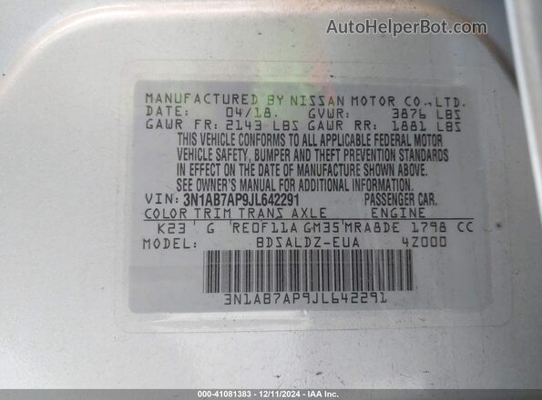 3N1AB7AP9JL642291 2018 NISSAN SENTRA Silver Engine compartment view