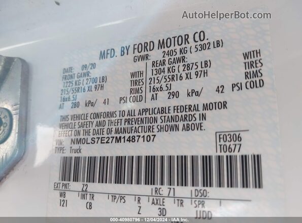 NM0LS7E27M1487107 2021 FORD TRANSIT CONNECT White 