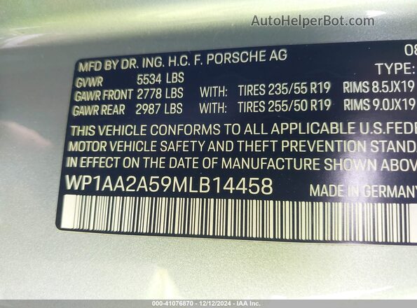 WP1AA2A59MLB14458 2021 PORSCHE MACAN Light Blue Շարժիչի բաժամունքի տեսք