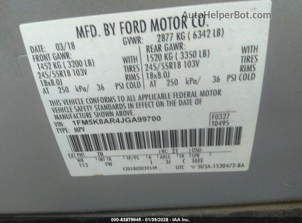 1FM5K8AR4JGA99700 2018 FORD POLICE INTERCEPTOR Silver Engine compartment view