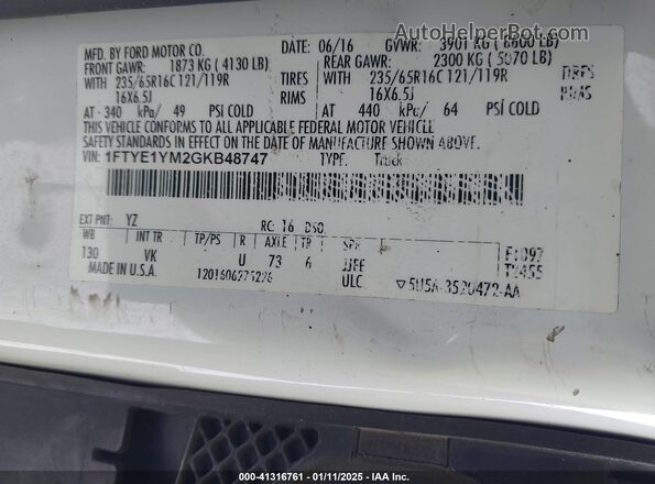1FTYE1YM2GKB48747 2016 FORD TRANSIT-150 Белый Вид подкапотного пространства