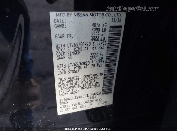 1N6BA1F48KN512968 2019 NISSAN TITAN XD Black Вид підкапотного простору