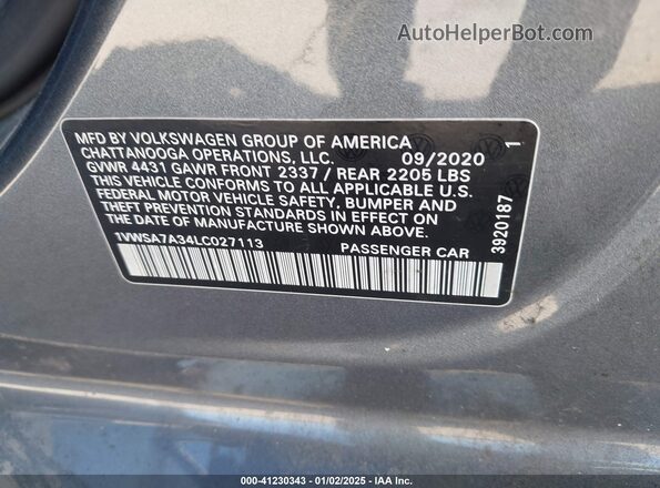 1VWSA7A34LC027113 2020 VOLKSWAGEN PASSAT Gray 