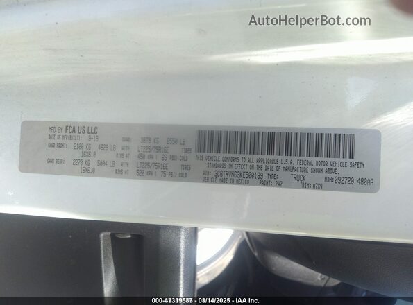 3C6TRVNG3KE500189 2019 RAM PROMASTER 1500 White 