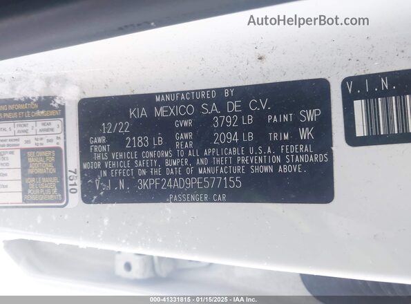 3KPF24AD9PE577155 2023 KIA FORTE White Շարժիչի բաժամունքի տեսք