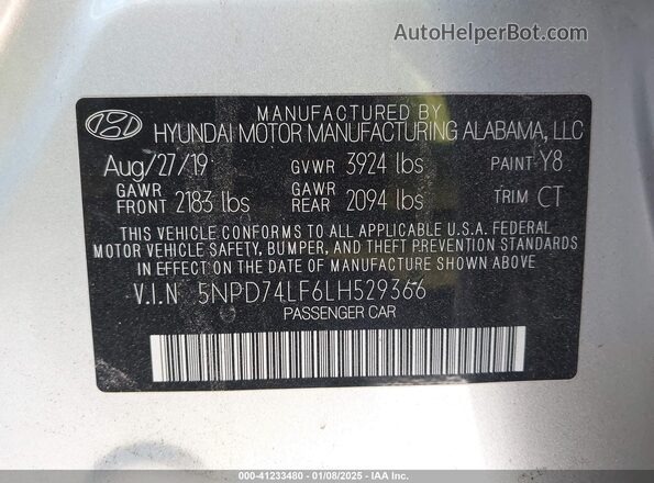 5NPD74LF6LH529366 2020 HYUNDAI ELANTRA Серебряный Вид подкапотного пространства